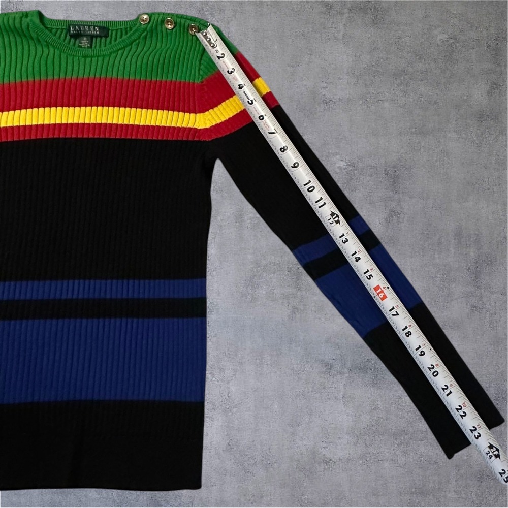 Ralph Lauren Sweater Womens M Multicolor Ribbed Knit Button Shoulder Striped - Picture 6 of 12